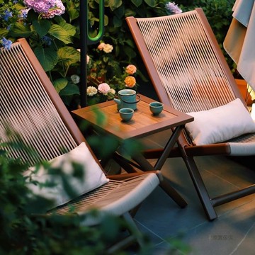 戶外桌椅陽臺休閑三件套庭院家用藤編椅子民宿餐桌可躺坐午休躺椅[DD050209]