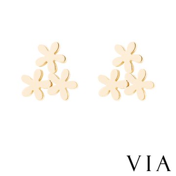【VIA】植物系列 三朵小花造型白鋼耳釘 造型耳釘 金色