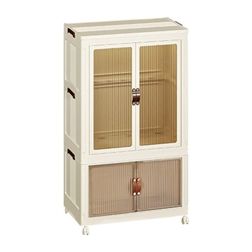 FAmILyLIFE 生活 隨意配 雙層折疊收納衣櫃 雙開門款  39.8 x 65 x 106cm  米白色