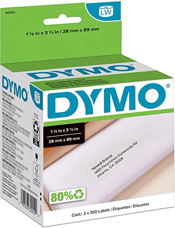 [4美國直購] DYMO 30252 標籤紙 28x89mm 適 LW LabelWriter 標籤機 2捲x350張 共700 (1-1/8吋 x 3-1/2吋)
