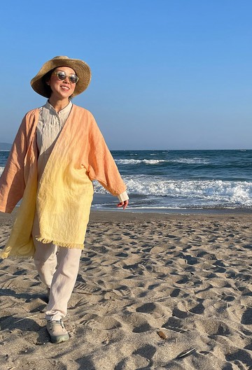 日落之前 泥染義大利亞麻製成 寬鬆外套 Half coat 披上夕陽 Italy Linen