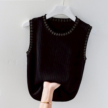 【Paiya派亞】新款修身顯瘦無袖上衣內搭打底衫針織短款條紋背心潮40-65KG可穿