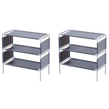 布藝鞋架 鞋櫃 置鞋架 3層 2個  銀灰色  1組