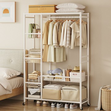 ??快速出貨?? 公司貨 簡易衣柜家用臥室出租房組合衣櫥小戶型掛衣架加厚鋼管網籃置物架