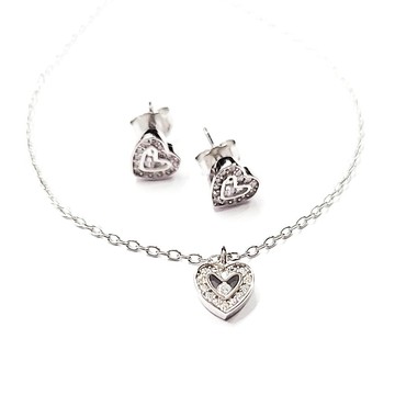 送禮物  [現貨商品]【焦糖小姐Ms caramelo 】925純銀 K白愛心套組(項鍊 耳環 套組)
