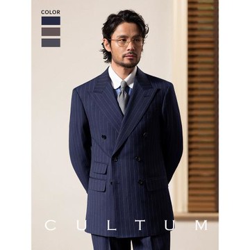 【半麻襯】CULTUM高支澳洲羊毛條紋雙排扣西服套裝男商務正裝西裝