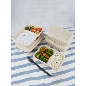 澤求環保可降解飯盒一次性紙漿餐盒長形便當盒健身餐盒沙拉打包盒