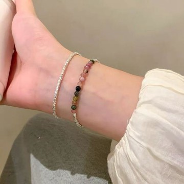 S925純銀碎銀子碧璽手鏈串珠手環輕奢小眾簡約手串女生精致手飾品