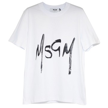 MSGM 義大利製油漆塗鴉品牌字母大LOGO圓領T恤(白色)