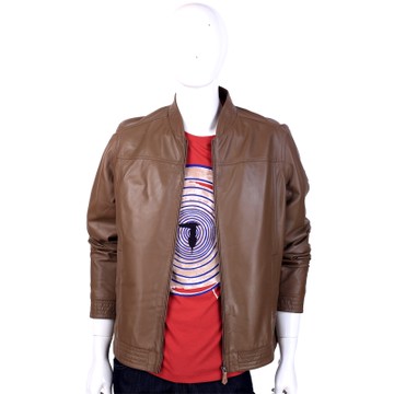 TRUSSARDI 咖棕色拉鍊羊皮外套