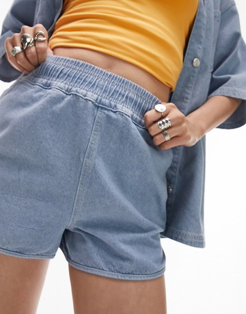 Topshop denim co ord track short in bleach-Blue