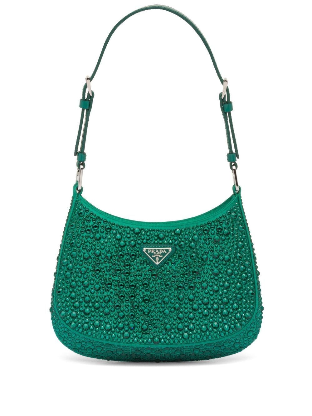 Prada - Cleo crystal-embellished shoulder bag - women - Satin - OS - Green