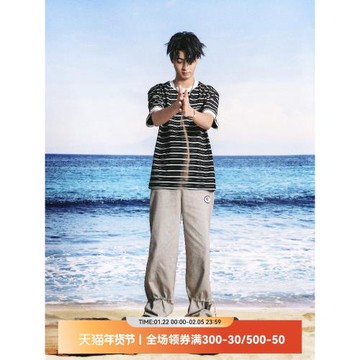 QUARTER IN NIGHT2025夏季新款條紋短袖T恤情侶