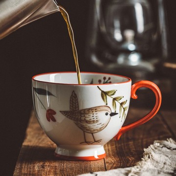 復古手繪陶瓷 馬克杯咖啡杯下午茶杯家用花茶杯 手繪森林動物杯