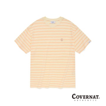 [COVERNAT] 情侶款夏季透氣純棉百搭條紋短袖T恤（蜜桃色）[H8]
