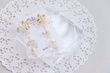 (少量掉落)手工串珠 士多啤梨 透明B色 耳環/耳夾