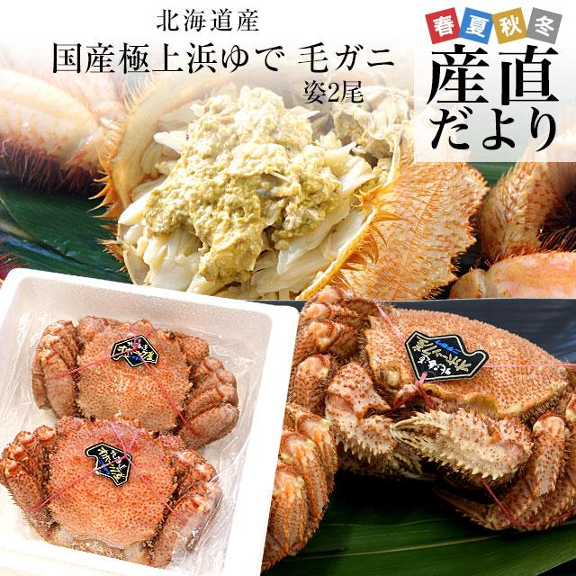 北海道より直送 北海道産 「浜ゆで 毛ガニ」450g前後×2尾入 送料無料　かに カニ 毛ガニ 毛がに 毛蟹 ギフト