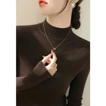 深棕色羊毛針織衫女秋冬新款半高領修身長袖內搭打底百搭2025上衣