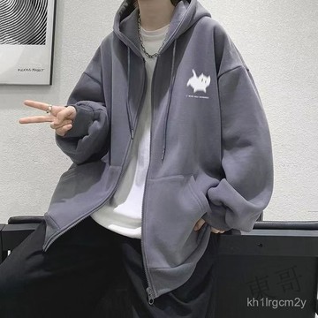 E🎉限時🎉大尺碼外套 開衫連帽衛衣男 秋冬季外套 寬鬆外套 休閒外套 拉鏈上衣 外套男 外套 加絨外套 連帽外套 JLL