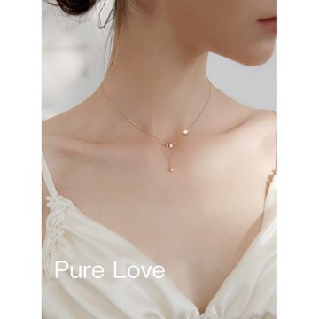 Pure Love樂芙 / 正韓 銀飾【S925純銀】N0409簡約通體純銀項鍊滿鑽小圓柱珍珠短項鏈 鎖骨鏈 / 銀 金