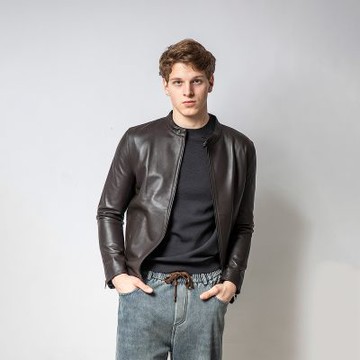 INTIMATUS 深咖啡 立領皮外套 IM2605X