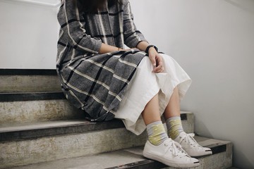 格仔連身裙—灰格