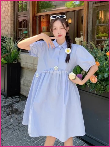 孕婦藍法式襯衫式洋裝女2024夏季新款寬鬆慵懶風小眾甜美裙子 FMRV