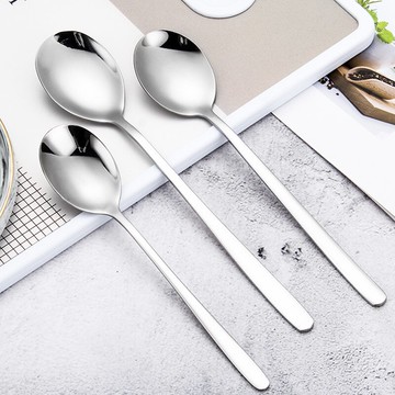 304不銹鋼勺子長柄實心咖啡攪拌勺調羹大號勺 酒店餐具兒童吃飯勺