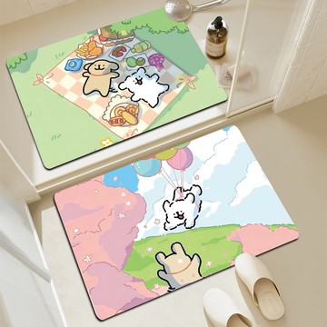 地墊🎀 線條小狗清新軟硅藻泥吸水地墊衛生間門口浴室防滑腳墊廁所踩腳墊