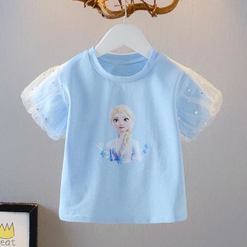 女寶艾莎公主裙夏季短袖小童T恤裙子冰雪奇緣愛莎安娜連衣裙elsa