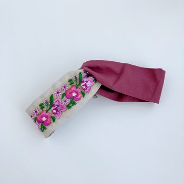 日本刺繡緞帶 紫紅三色堇 桃色 奶茶色 日本布 交叉髮帶