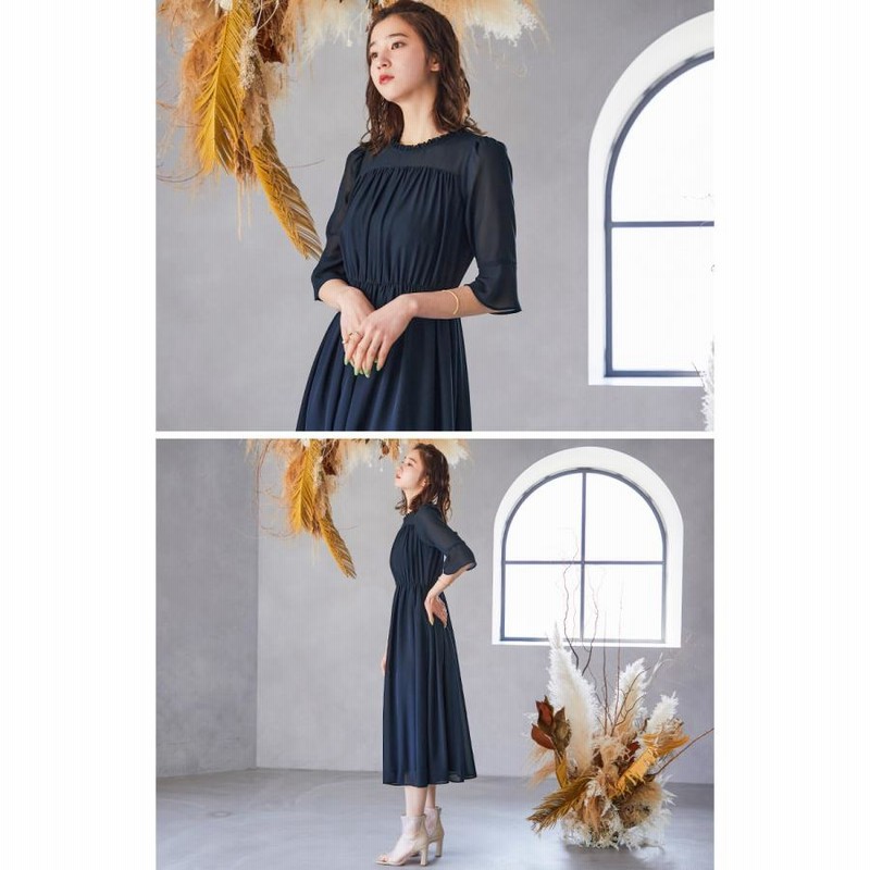 上品 シンプル ロング丈 無地 ワンピース パーティー レトロ 結婚式 ワンピース パーティードレス シンプル ウエストゴム