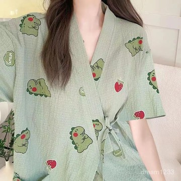 綺夢織語🌙 【店鋪熱銷】泡泡皺睡衣女夏天短袖薄款寬鬆甜美ins風綁帶新款日係家居服套裝睡衣 夏季睡衣