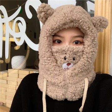 可愛女秋冬防風保暖圍脖一體帽子