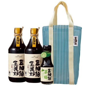 【豆油伯】復古提袋組-金美好醬油（無添加糖）500mlx2＋茶姬釀造醬油（香檬風味）100mlx1 （復古袋，花色隨機）_廠商直送
