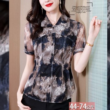 翻領蕾絲鏤空緹花壓褶拚色襯衫 M-3XL【351817X】【現+預】-流行前線-