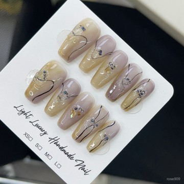 1️⃣直直購😁【安藝精品】純手工精品可拆卸穿戴美甲秋冬顯白雙拚色波浪紋短款美甲 GGES