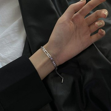 925純銀古巴錬手錬女ins潮小眾設計感冷淡風復古嘻哈個性錬條手飾0 雙11全館免運