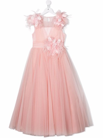 MARCHESA KIDS COUTURE - Ceremony floral-detail maxi dress - kids - Polyamide/Cotton/Silk/Viscose/Polyester - 10 yrs - Pink