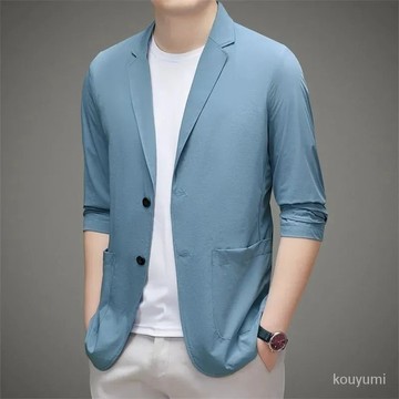 榜一🎁夏季冰絲西服男士超薄款休閒防曬衣小西裝輕薄春秋季單西外套上衣 N4XY