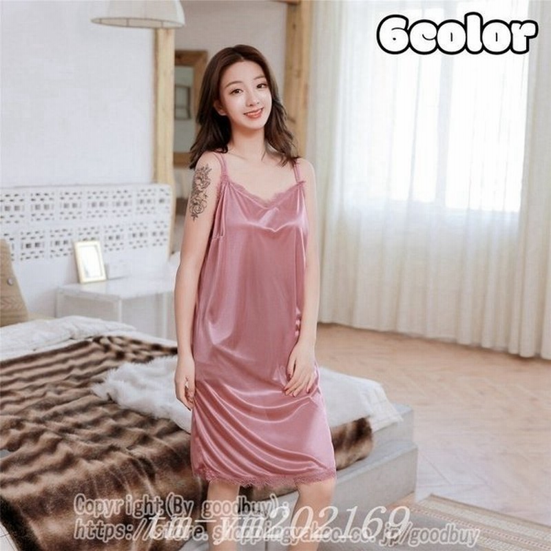 スリップランジェリーネグリジェレディース女性用インナールームウェアキャミソールワンピースサテン調膝丈aラインノースリーブ 通販 Lineポイント最大0 5 Get Lineショッピング