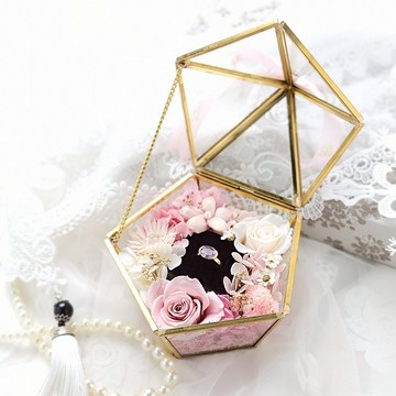 永生玫瑰花玻璃珠寶戒指盒-粉紅五角星