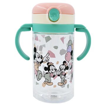 Skater 可摺雙握把吸管學習杯 KSHW2N 7個月以上  米奇 透明色 + 綠色 + 粉色  370ml  1個