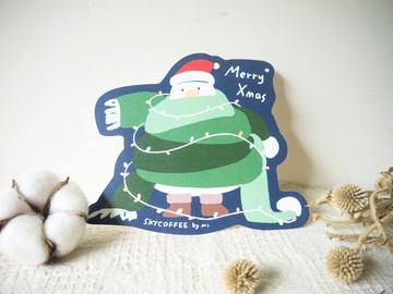 Merry Xmas 造型聖誕卡片 聖誕樹 水豚店長與鴨鴨們