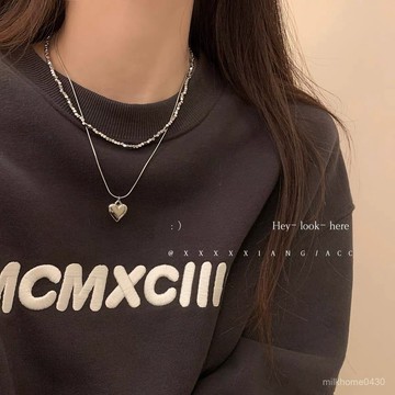 💛限時下殺💛ins簡約百搭銀色雙層愛心項鏈冷淡風鎖骨鏈個性頸鏈