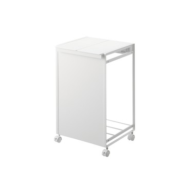 日本【YAMAZAKI】tower掀蓋式垃圾桶推車-2格(白)