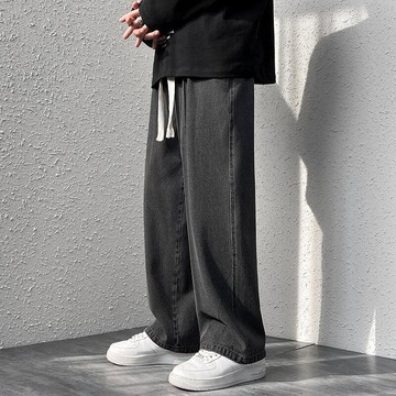 【限時免運】黑色牛仔褲 男直筒寬鬆闊腿褲 休閒長褲 春季潮牌大碼褲 韓版潮流老爹褲子