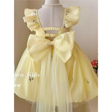 女童連衣裙夏季2025新款兒童大蝴蝶結網紗公主裙寶寶仙女吊帶裙子