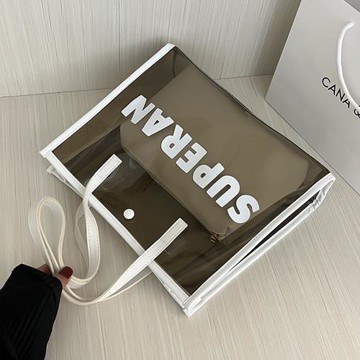 果凍透明包包女大容量2024新款百搭單肩包防水質感通勤托特子母包