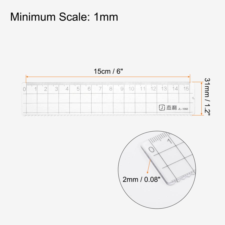uxcell ストレートプラ定規 プラスチック透明測定ツール 中空デザイン 波線付き 教室 ホーム オフィス用 15 cmメトリック 透明 4個